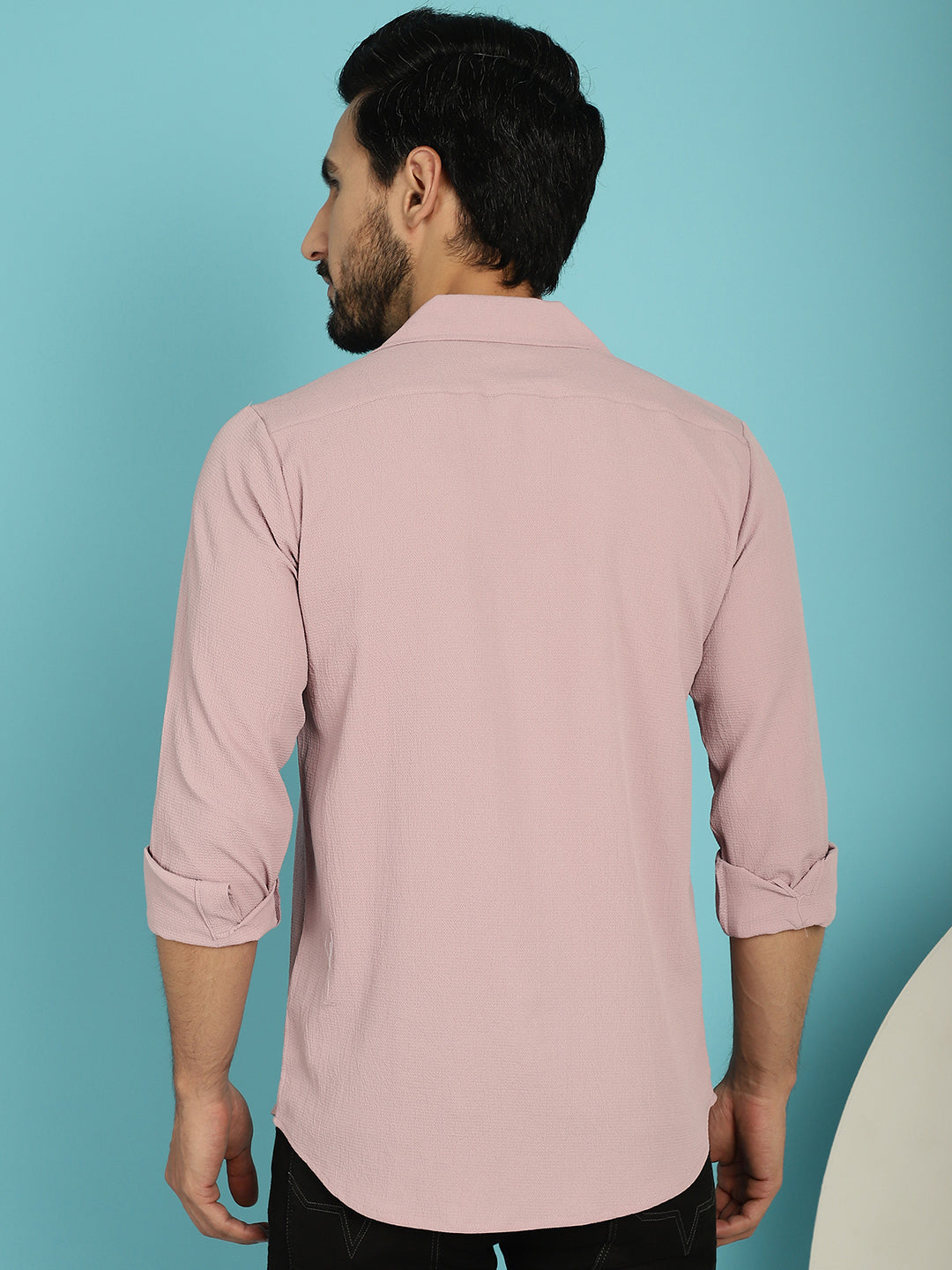 Indian Needle Men's Lapel Collar Casual Shirt - Magenta