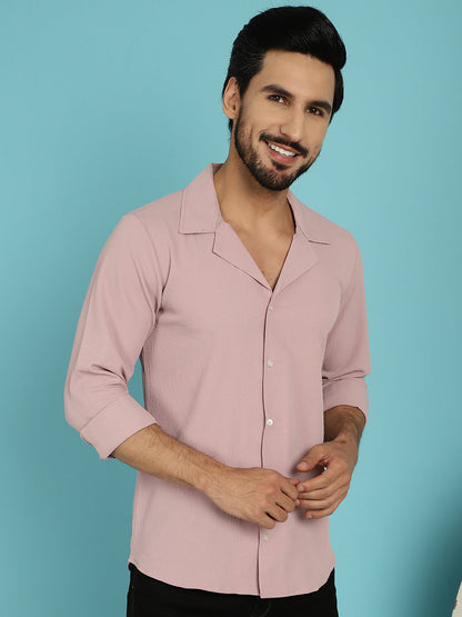 Indian Needle Men's Lapel Collar Casual Shirt - Magenta