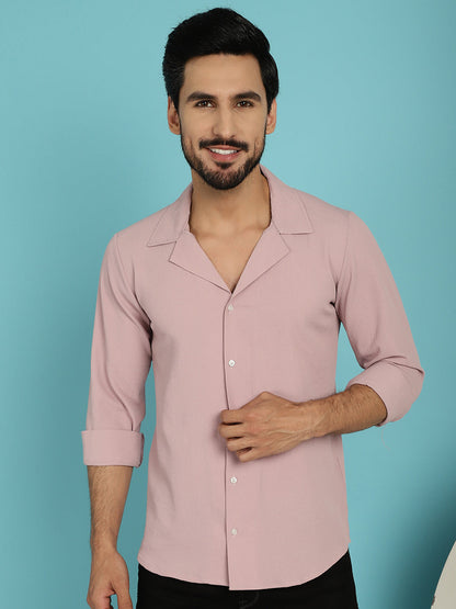 Indian Needle Men's Lapel Collar Casual Shirt - Magenta