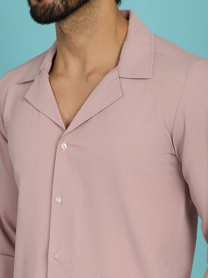 Indian Needle Men's Lapel Collar Casual Shirt - Magenta
