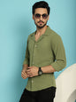 Indian Needle Men's Lapel Collar Casual Shirt - Olive