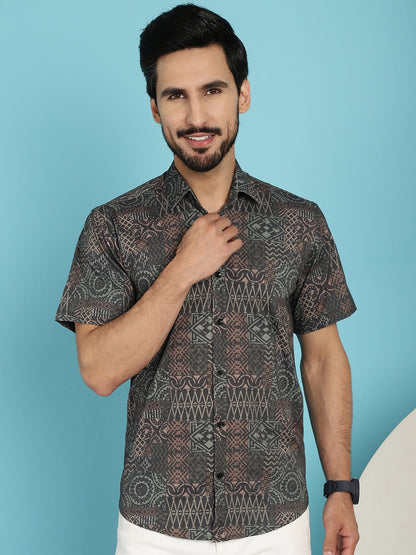 Indian Needle Men's Dark-Grey Printed Casual Shirt - Dark-Grey