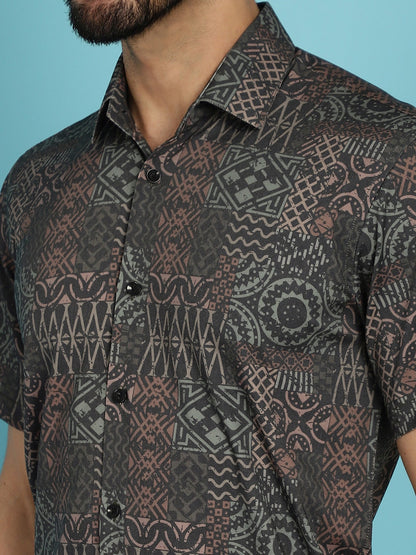 Indian Needle Men's Dark-Grey Printed Casual Shirt - Dark-Grey