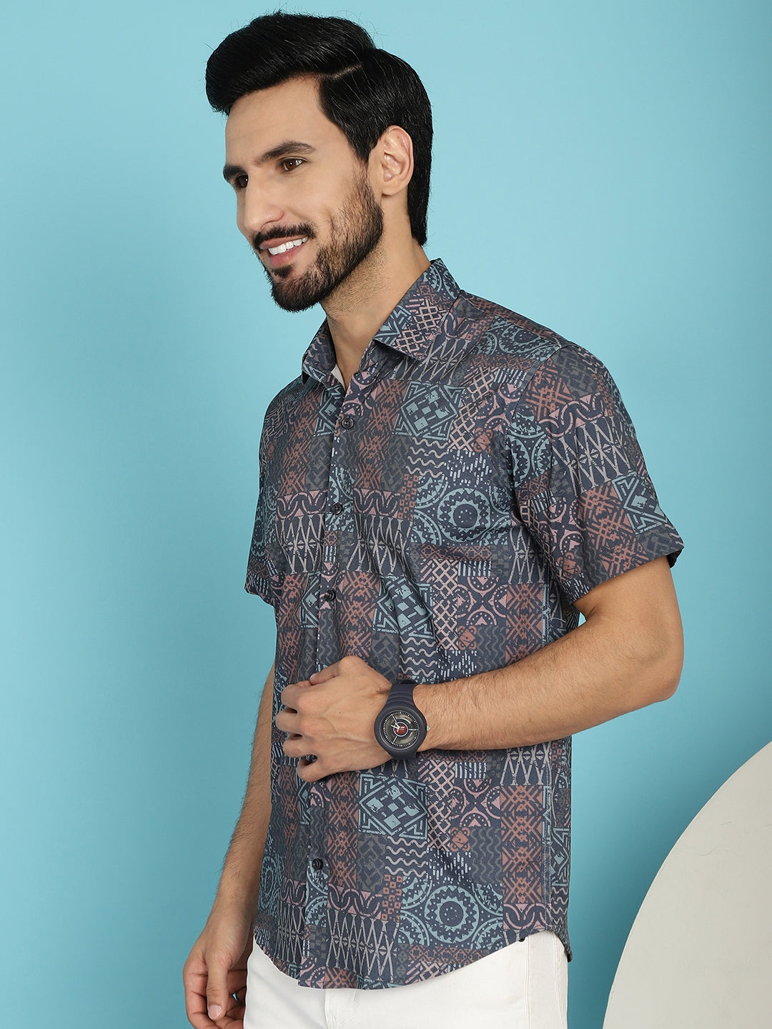 Indian Needle Men's Grey Printed Casual Shirt - Grey