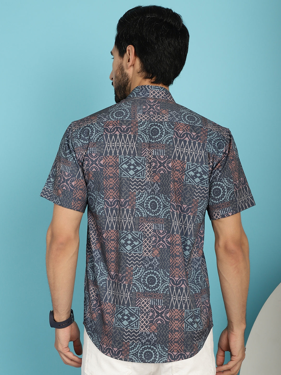 Indian Needle Men's Grey Printed Casual Shirt - Grey
