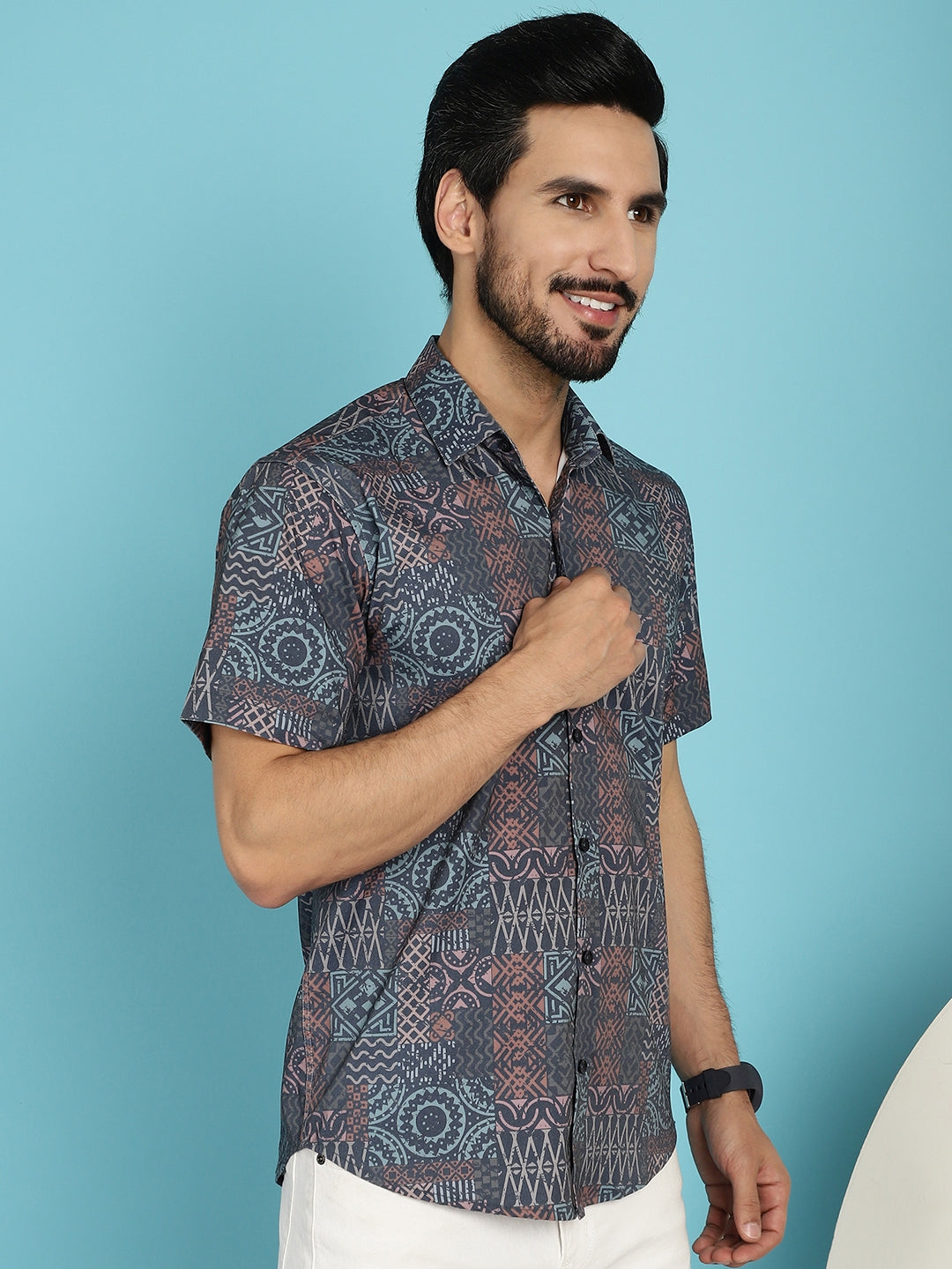 Indian Needle Men's Grey Printed Casual Shirt - Grey