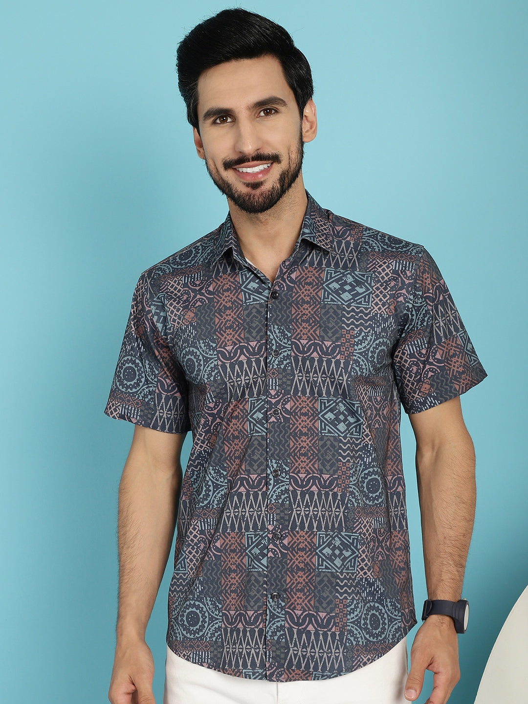 Indian Needle Men's Grey Printed Casual Shirt - Grey