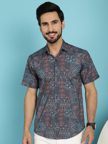 Indian Needle Men's Grey Printed Casual Shirt - Grey
