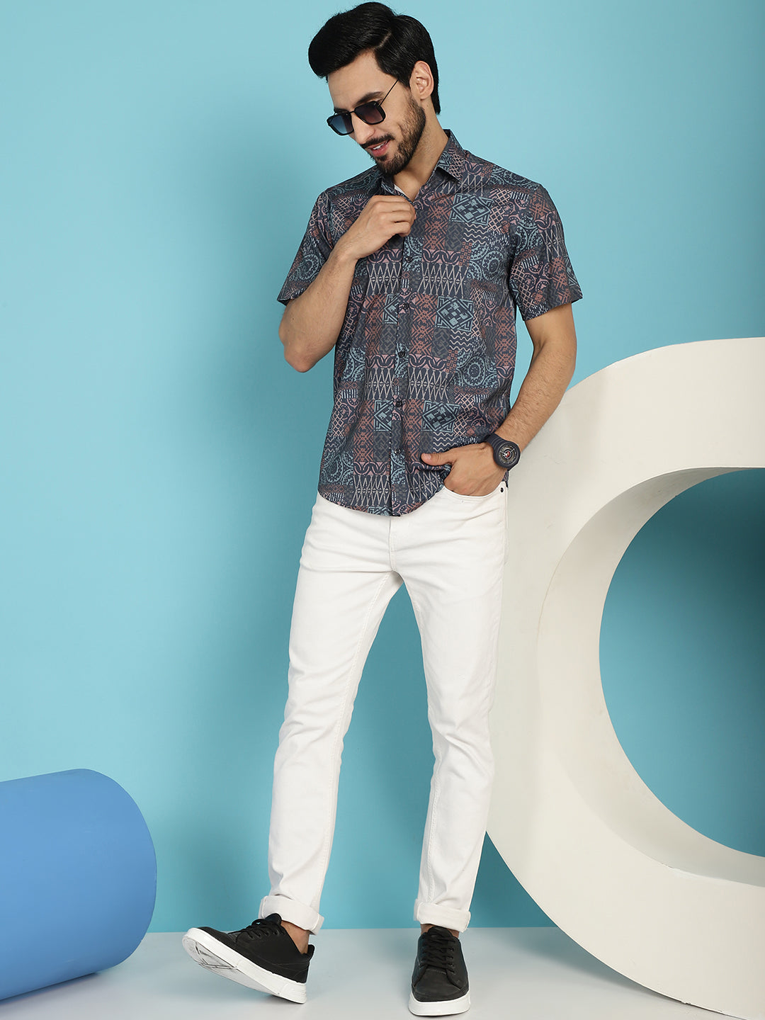Indian Needle Men's Grey Printed Casual Shirt - Grey