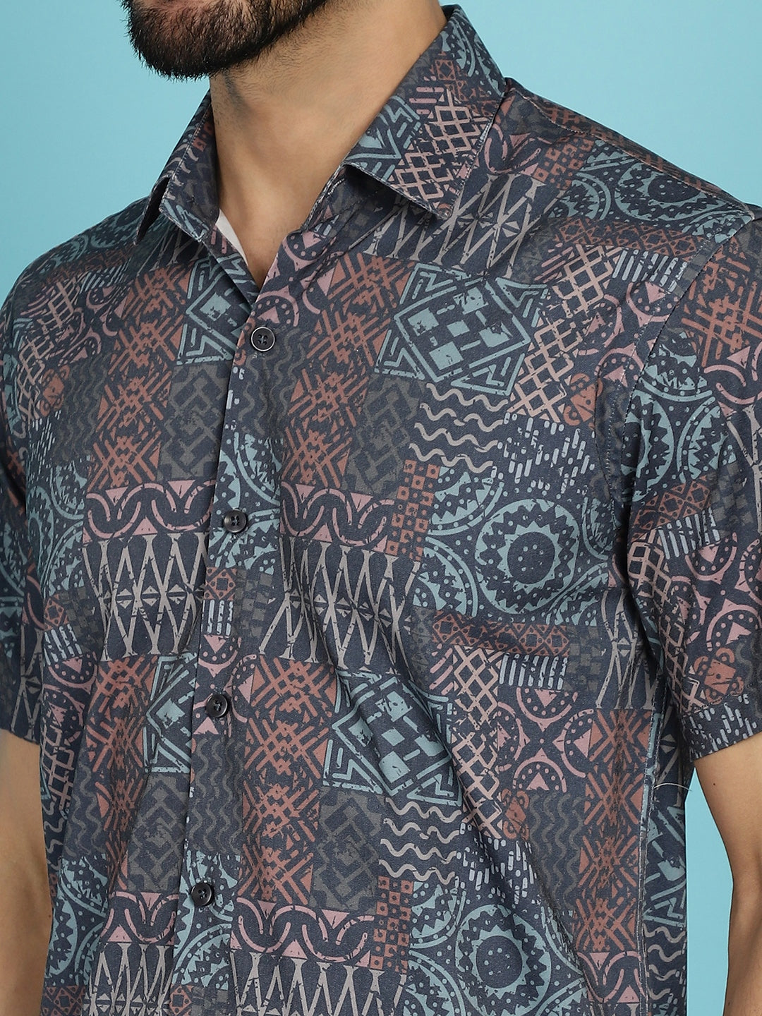Indian Needle Men's Grey Printed Casual Shirt - Grey