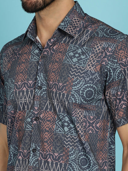 Indian Needle Men's Grey Printed Casual Shirt - Grey