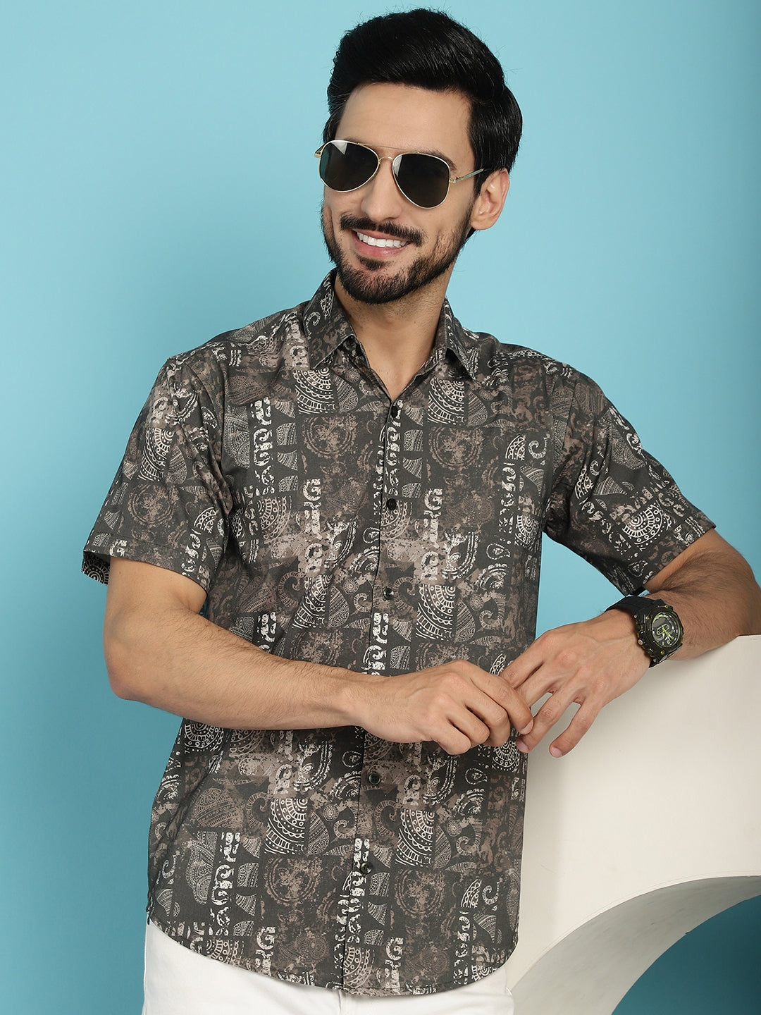 Indian Needle Men's Printed Casual Shirt - Brown
