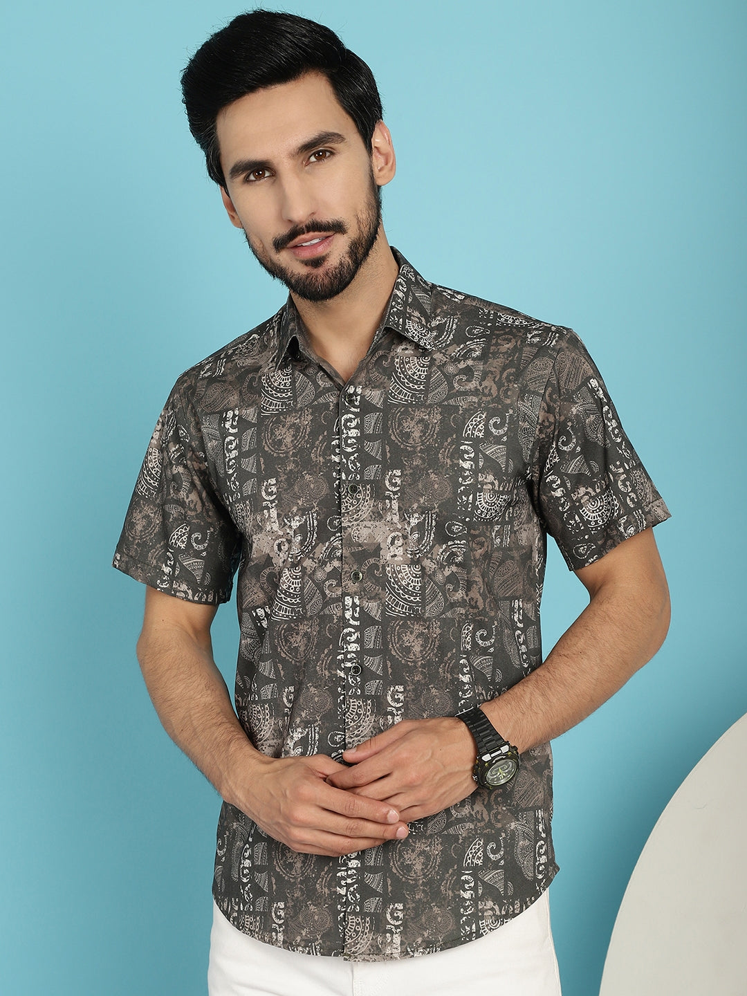Indian Needle Men's Printed Casual Shirt - Brown