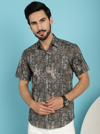 Indian Needle Men's Printed Casual Shirt - Brown