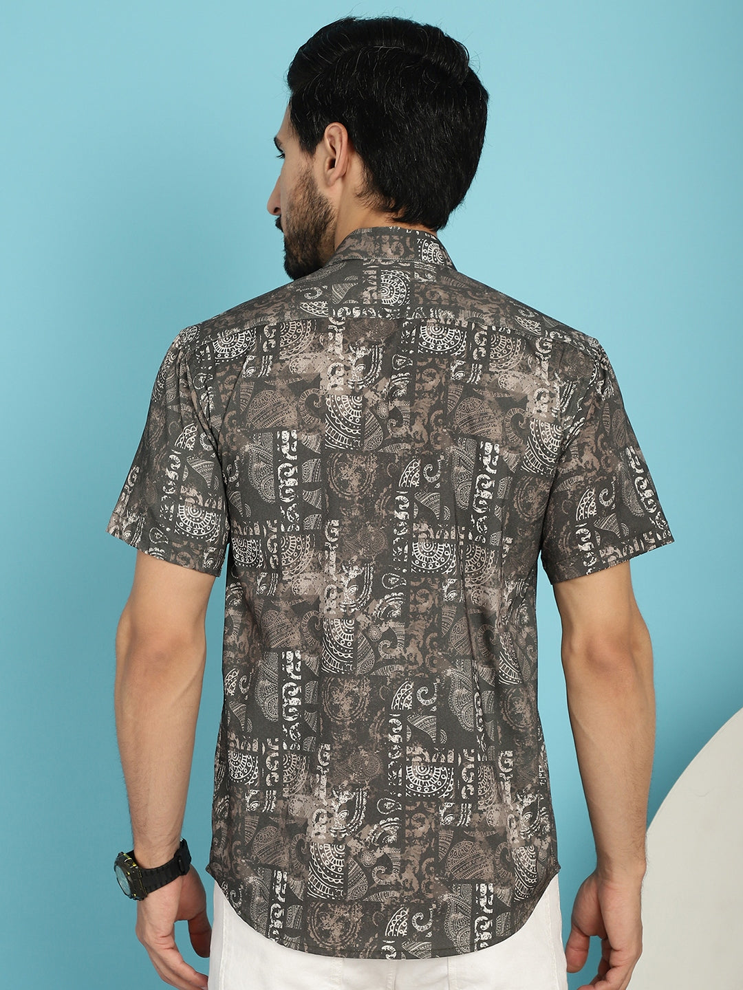 Indian Needle Men's Printed Casual Shirt - Brown