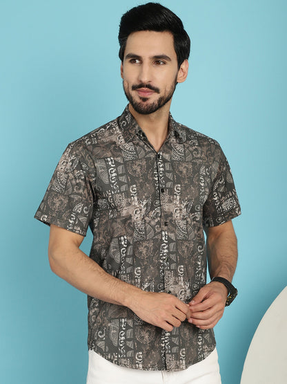 Indian Needle Men's Printed Casual Shirt - Brown