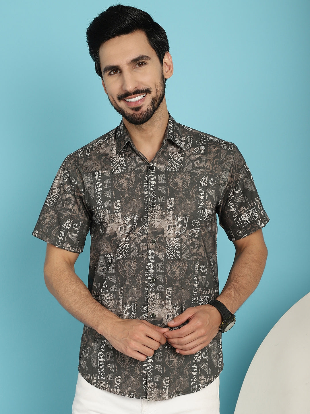 Indian Needle Men's Printed Casual Shirt - Brown