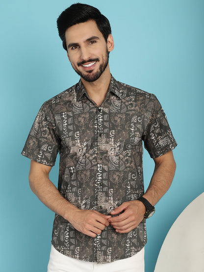 Indian Needle Men's Printed Casual Shirt - Brown