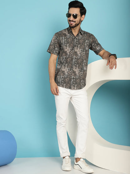 Indian Needle Men's Printed Casual Shirt - Brown