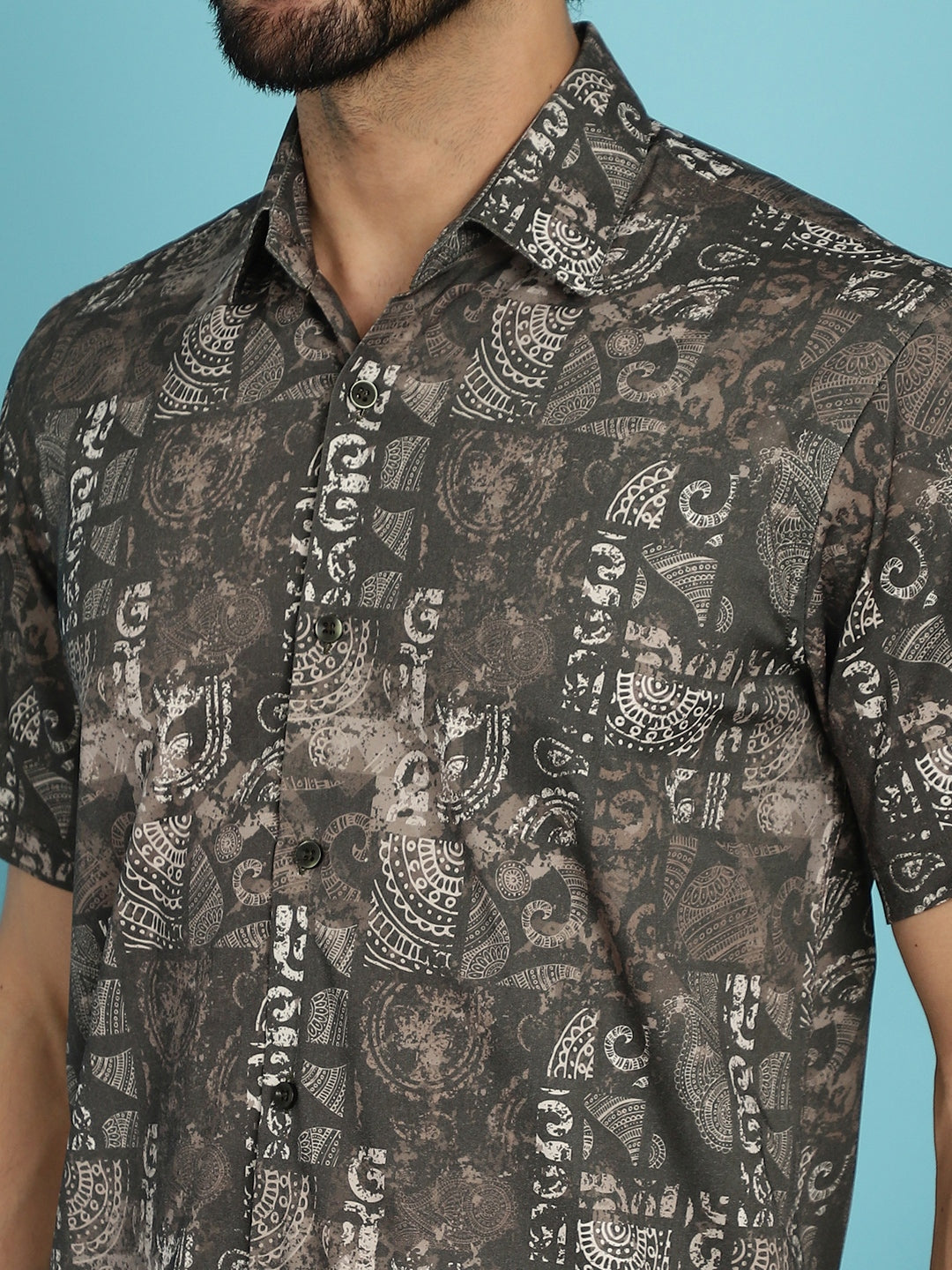Indian Needle Men's Printed Casual Shirt - Brown