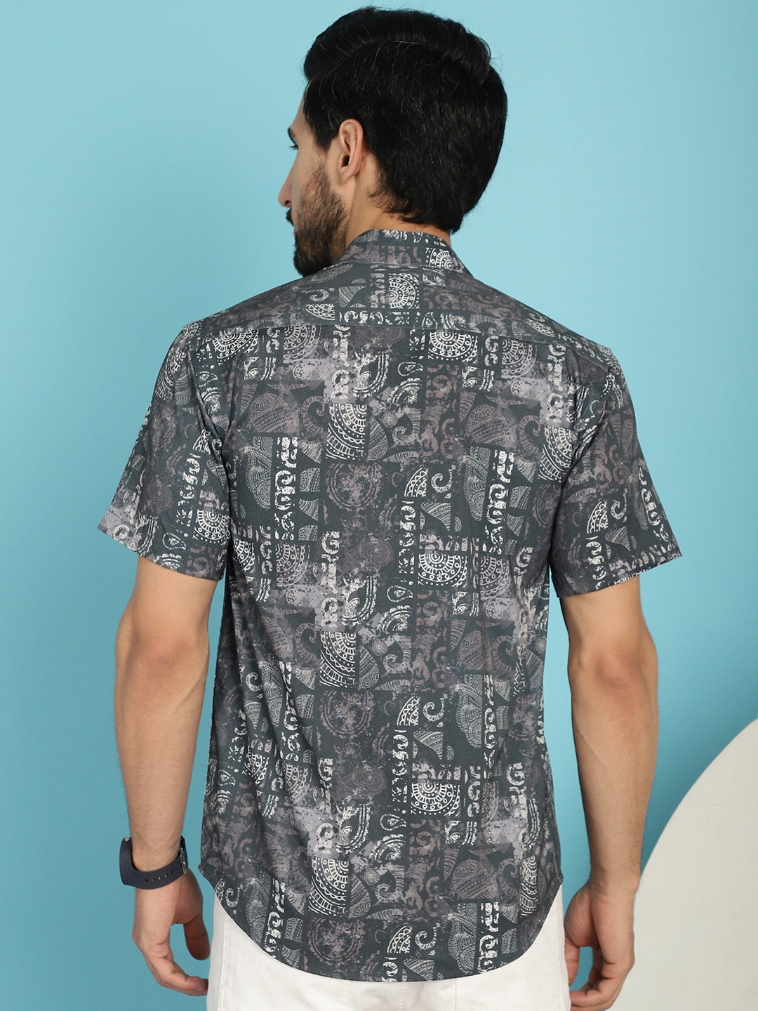 Indian Needle Men's Printed Casual Shirt - Charcoal