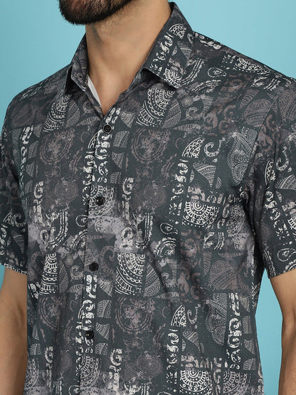 Indian Needle Men's Printed Casual Shirt - Charcoal