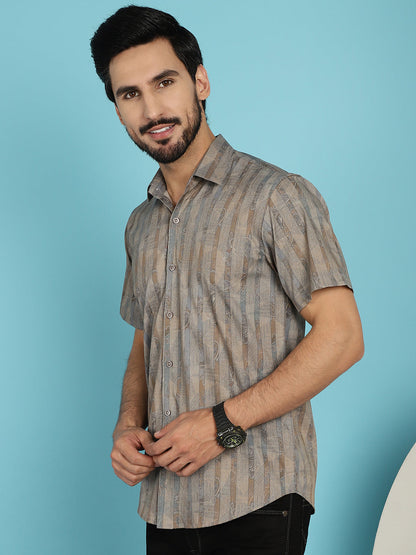 Indian Needle Men's Floral Printed Casual Shirt - Beige