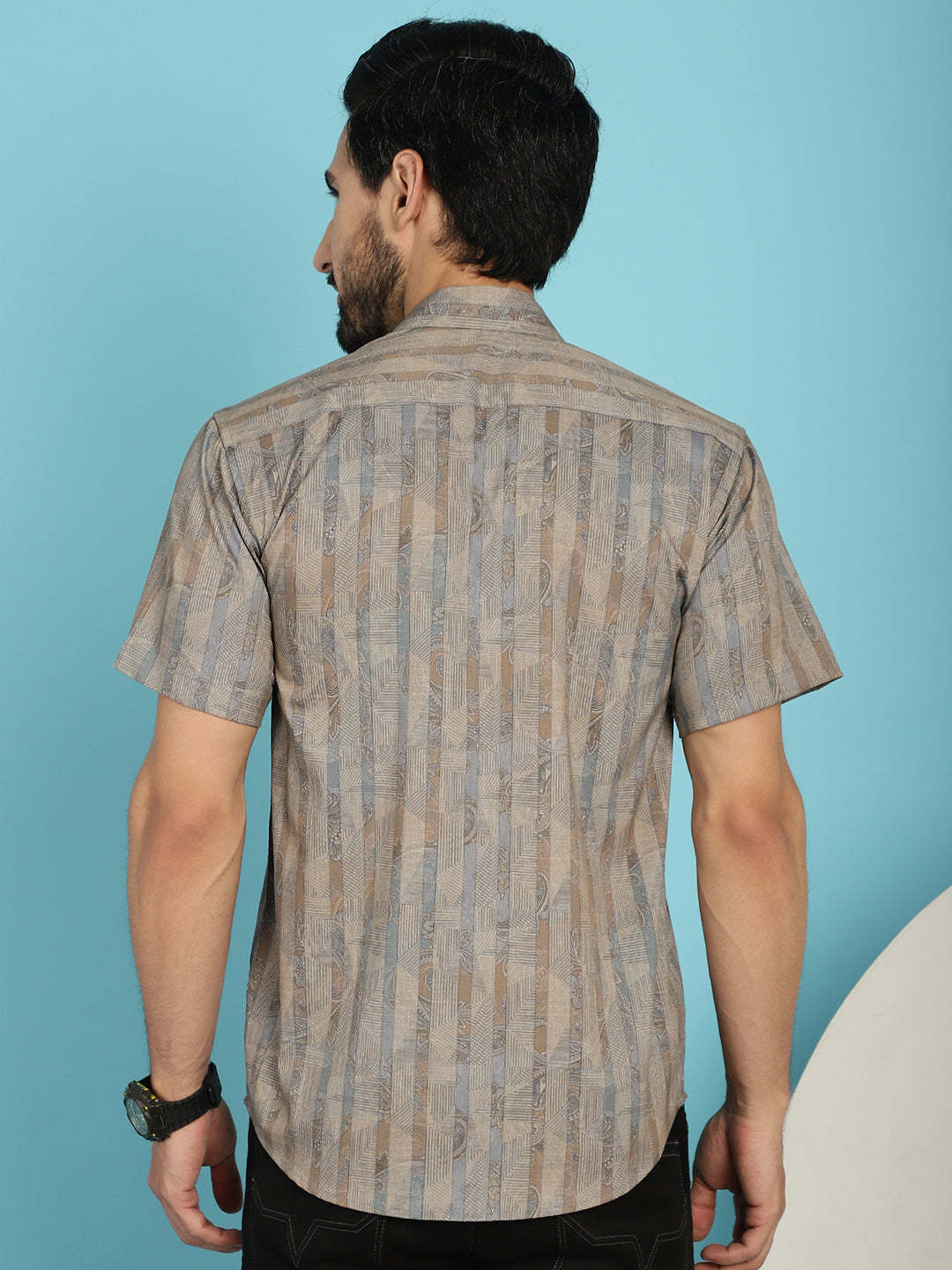 Indian Needle Men's Floral Printed Casual Shirt - Beige
