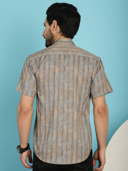 Indian Needle Men's Floral Printed Casual Shirt - Beige
