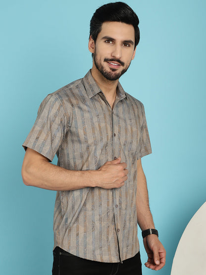 Indian Needle Men's Floral Printed Casual Shirt - Beige