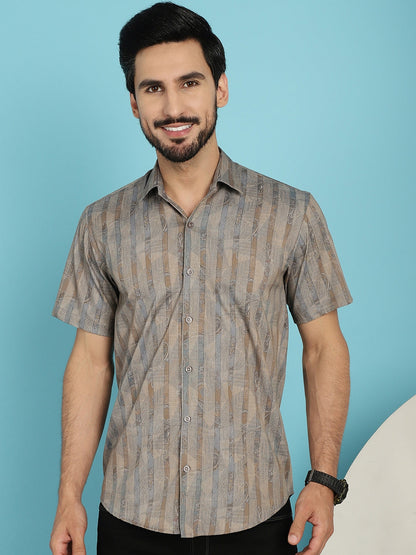 Indian Needle Men's Floral Printed Casual Shirt - Beige