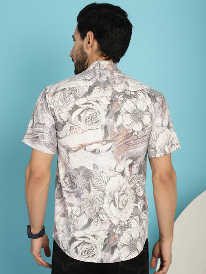 Indian Needle Men's Floral Printed Casual Shirt - Cream