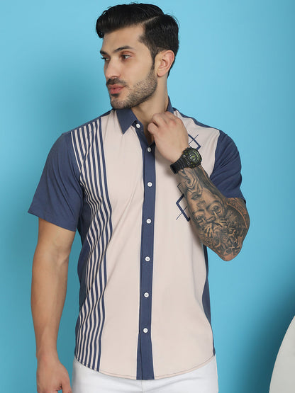 Indian Needle Men's Printed Half Sleeve Lycra Shirt - Cream