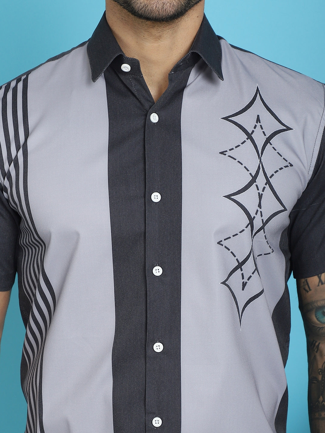 Indian Needle Men's Printed Half Sleeve Lycra Shirt - Grey