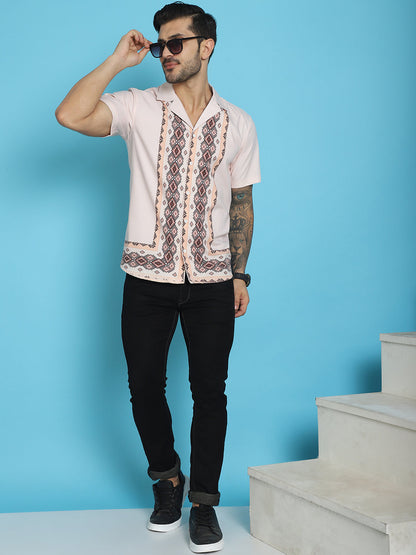Indian Needle Men's Printed Half Sleeve Lycra Shirt - Pink
