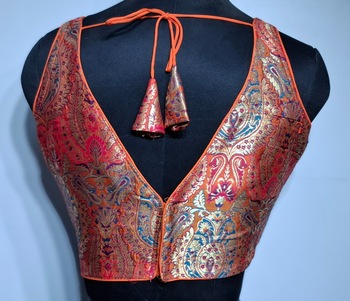 Kia Fashions Orange Multi Color Weave Readymade Blouse