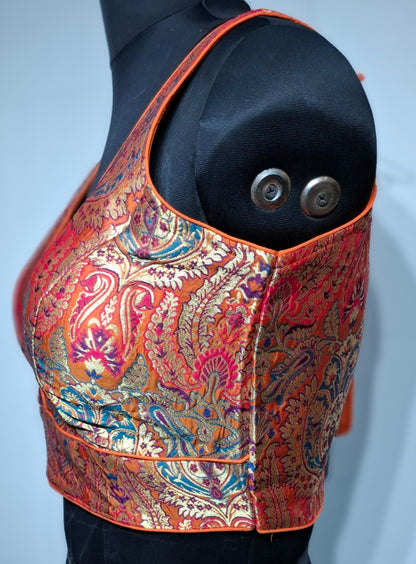 Kia Fashions Orange Multi Color Weave Readymade Blouse