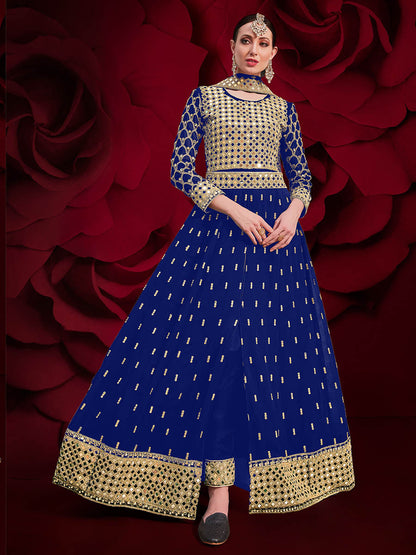 Myra Royal Blue Heavy Embroidered Pant Style Anarkali Suit