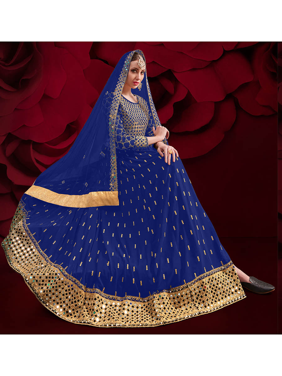 Myra Royal Blue Heavy Embroidered Pant Style Anarkali Suit