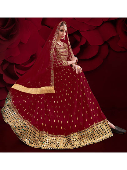 Myra Maroon Heavy Embroidered Pant Style Anarkali Suit