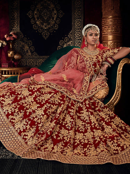 Myra Red Heavy Embroidered Bridal Designer Lehenga
