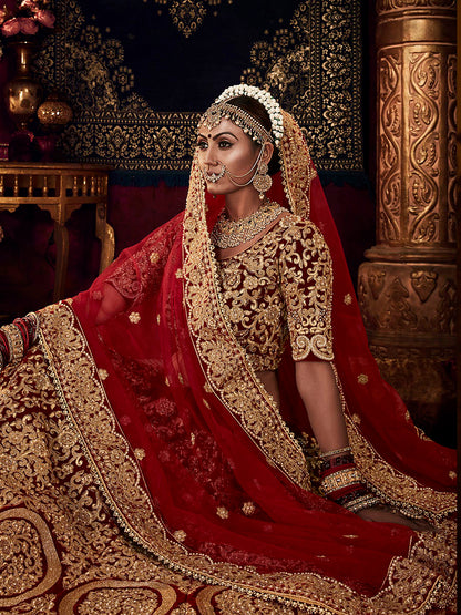 Myra Red Heavy Embroidered Bridal Designer Lehenga
