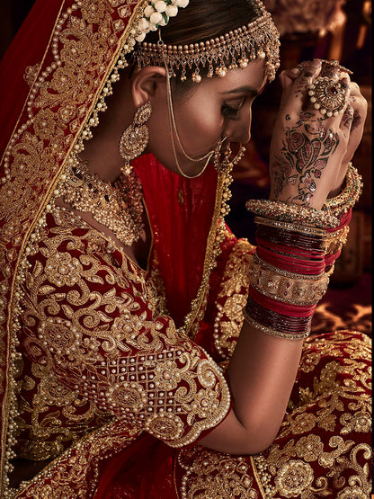 Myra Red Heavy Embroidered Bridal Designer Lehenga