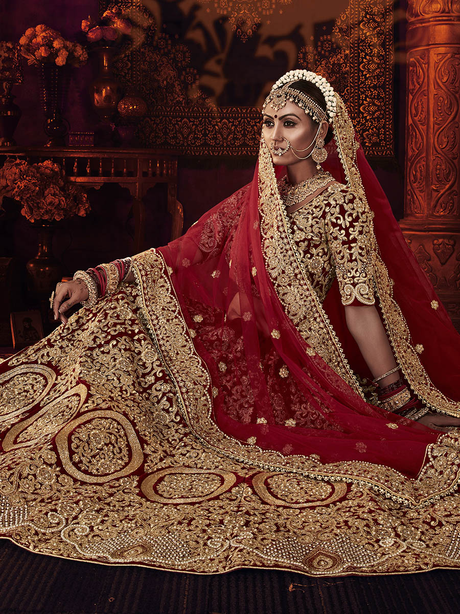 Myra Red Heavy Embroidered Bridal Designer Lehenga