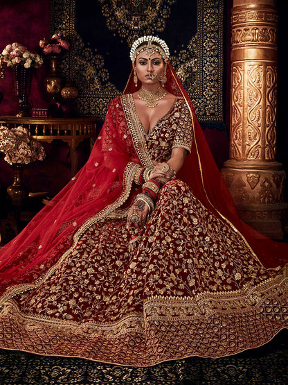 Myra Red Heavy Embroidered Bridal Designer Lehenga