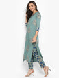 Janasya Turquoise Green Rayon Foil Print Set