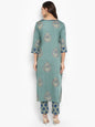 Janasya Turquoise Green Rayon Foil Print Set