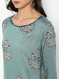 Janasya Turquoise Green Rayon Foil Print Set