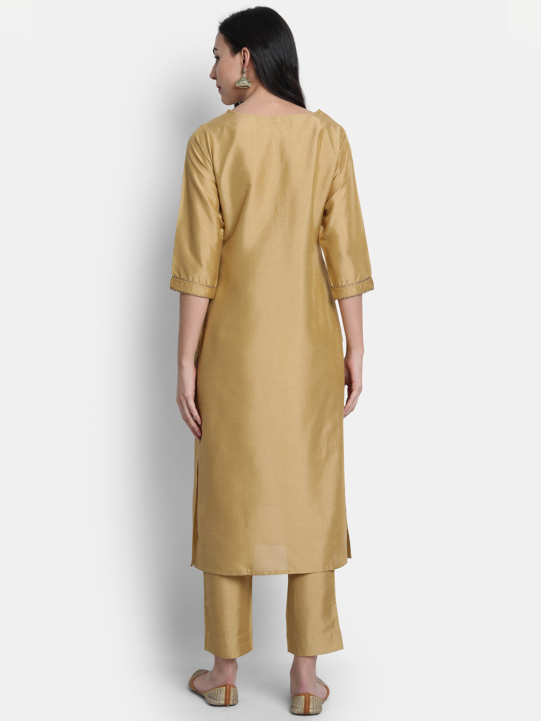 Janasya Gold Poly Silk Solid Set