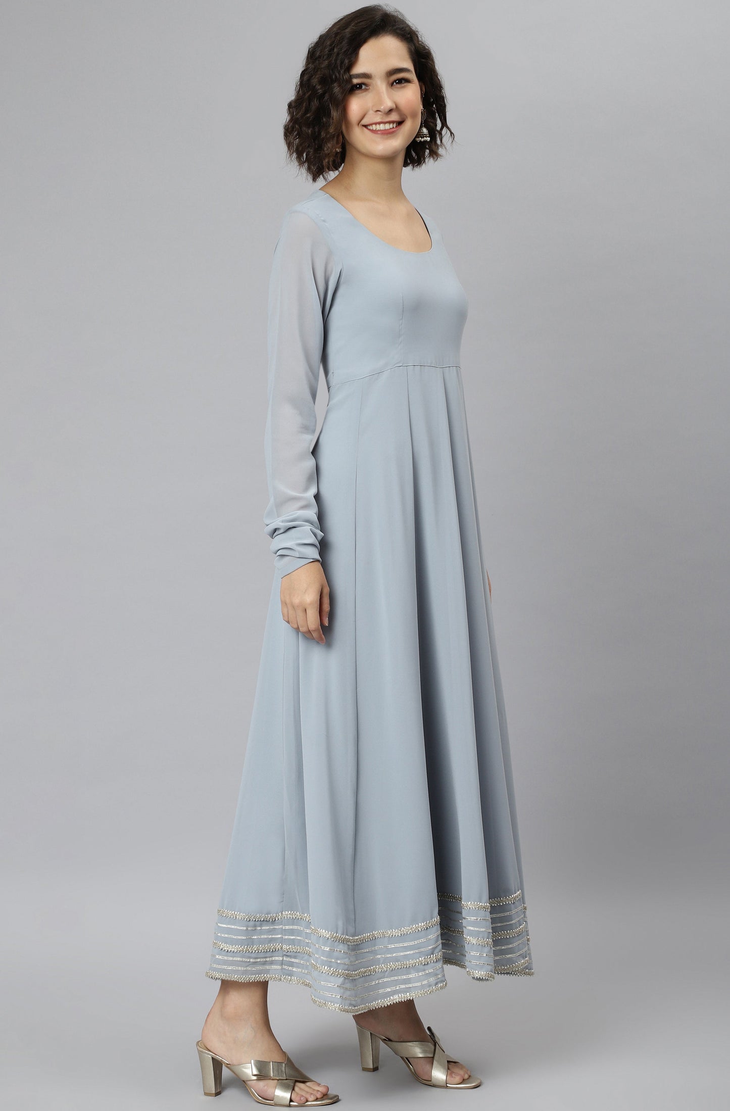 Janasya Women's Grey Poly Georgette Solid Kurta With Dupatta